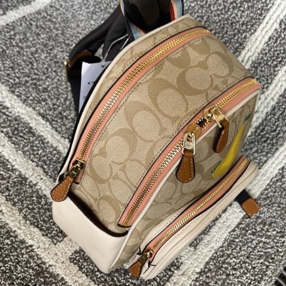 Coach Mini Court Backpack In Signature Canvas With Pear Light Khaki Chal… - Picture 5 of 14